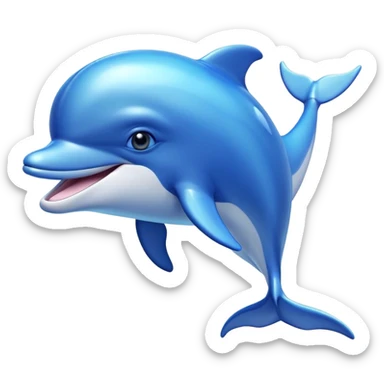 Beautiful and Majestic Dolphin Portrait Emoji, Radiating serene elegance and adorable charm with a graceful, streamlined form and luminous, glossy blue skin that shimmers under the sun, gentle, expressive eyes and a soft, content smile, Simplified yet exquisitely endearing features, highly detailed, glowing with a soft, majestic aquatic light, high shine, calm and enchanting, stylized with an air of timeless oceanic beauty, soft glowing outline, capturing the essence of a beautiful and majestic dolphin that embodies the pure magic of the sea! sticker