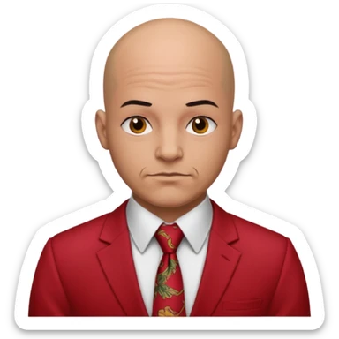 man Bald with red necktie, red dress, heavy tattoos. sticker