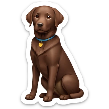 cinematic-[Labrador retriever]-realistic-full-body-sitting-emoji,-tail-resting-loosely-beside-its-paws,-head-tilted-dramatically, -sleek-[chocolate]-fur,-simplified-yet-realistic-focused-features,-highly-detailed,-glowing-with-an-almost-sarcastic-glow sticker