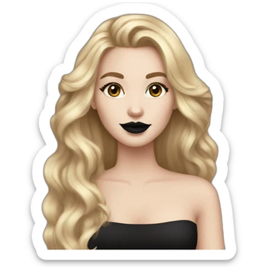 white girl with gold hoop earrings wearing black dress and long hair black lipstick sticker