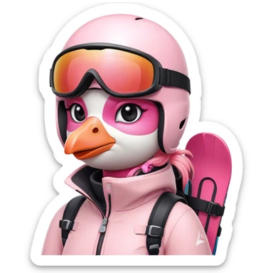 A female Skiing Flamingo with ski helmet, ski goggles , ski and ski boots. One head and two legs sticker