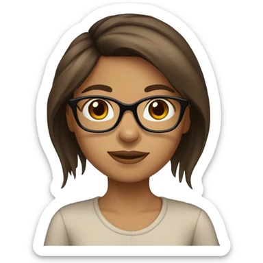 Hispanic, Brown hair, girl with glasses holding tan yorkie sticker