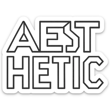 the word 'Aesthetic' in a geometric icon style, sharp edges, simple shapes sticker