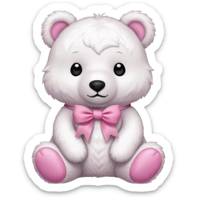 white bear with pink ribbon sticker