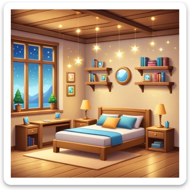 cozy room with furniture and sparkles floating above the furniture sticker