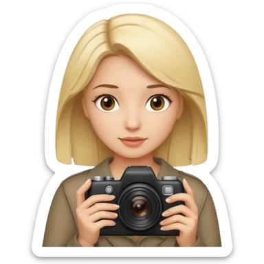  femme blonde yeux marron qui tient un appareil photo sticker