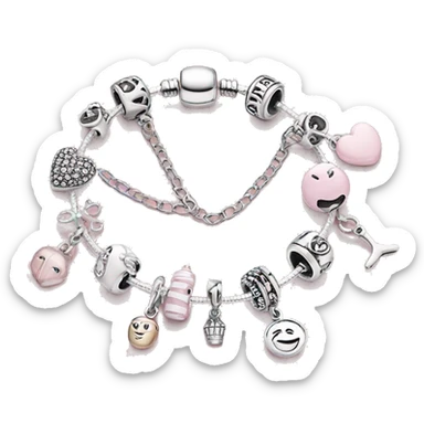 Silver pandora charm bracelet with light pink charms sticker