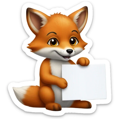 Detailled and photorealistic Baby fox with a blank sign sticker
