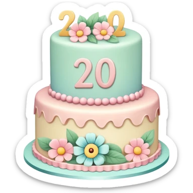 make a floral pastel cake that is aesthetic or vintage with the number 2 and 0 on it sticker
