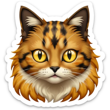 long hair tortoiseshell cat with a black face and yellow lightning mark above left eye sticker