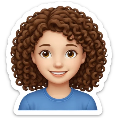 a teenage girl with curly brown hair withe a white skin sticker