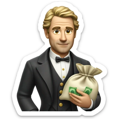 photorealistic aristocrat with money bag in his hands sticker