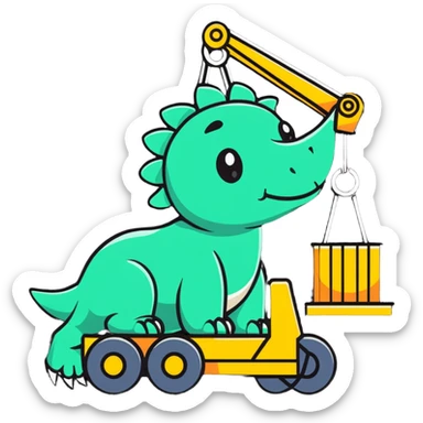 A crane lifting a triceratops sticker