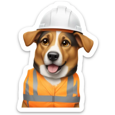 Dog with a protective helmet and safety vest working in construction. sticker