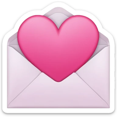 a white envelope featuring a bright pink heart in the center, on a solid light background sticker