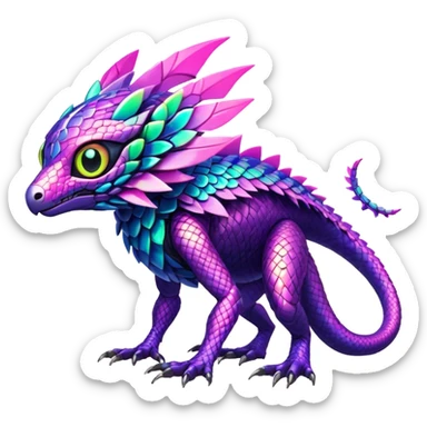 Tropical futuristic lush warm-colored modern colorful neon-colored cyber-Fakémon-Digimon-Trico-Vernid-creature sticker