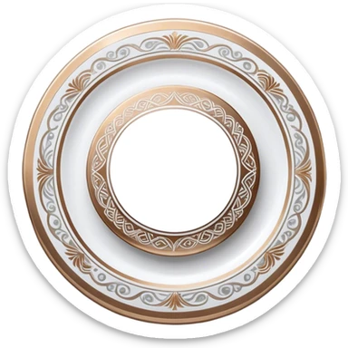 Silver and bronze painting icon, hand-painted silver and bronze objects such as plates or decorative pieces, intricate designs with enamel paints, visible fine paintbrush and metal surface, shining metallic finishes, no finished artwork, just the painting process, minimalistic style, clean lines, transparent background. sticker