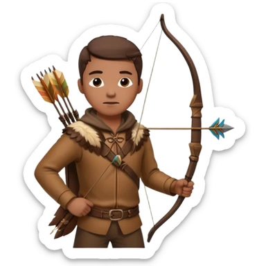 The classic hunter image with a bow and arrow on his back, dressed in brown with some animal made decorations sticker