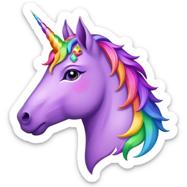 purple unicorn side profile, rainbow gemstone crown on forehead, mane made of multi-skin-tone handprints sticker