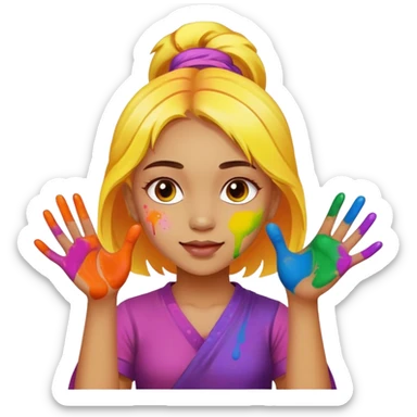 girl playing with holi Colors sticker