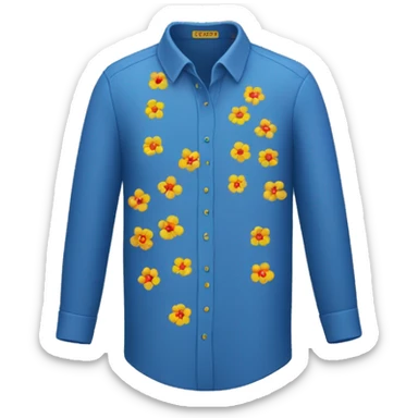 blue shirt with small yellow and red flowers sticker