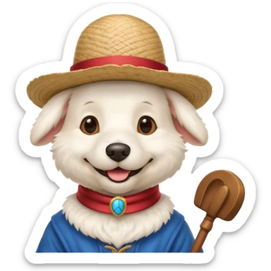 very white furred dog with iconic gondolier hat sticker