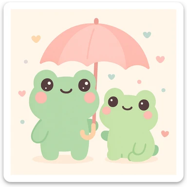frog friends sharing an umbrella, adorable style sticker