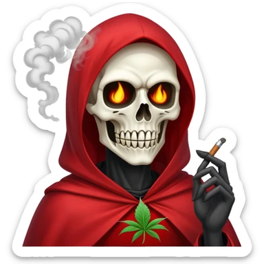 grim reaper face with red cape smoking weed with loads of smoke in the air sticker