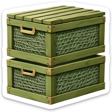 military green wooden boxes covered with camouflage net sticker