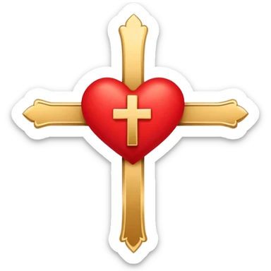 Two red heart outlines united by a gold cross  sticker