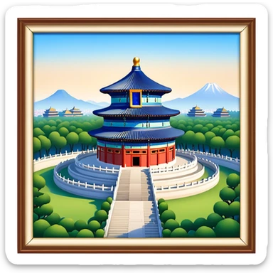 Cinematic Realistic Temple of Heaven Landmark Emoji, depicted with expansive historic architecture set in lush gardens rendered with lifelike detail and serene lighting. sticker