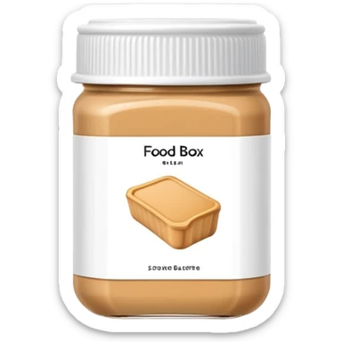 food box container with minimalist wireframe label, peanut butter jar with geometric line structure label, food container with simple outline label sticker