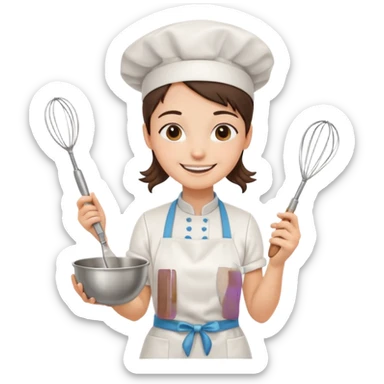 Young Pastry Chef – smiling, holding whisk and mixing bowl. sticker