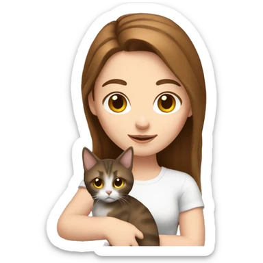 A white girl with brown hair and holding a cat sticker