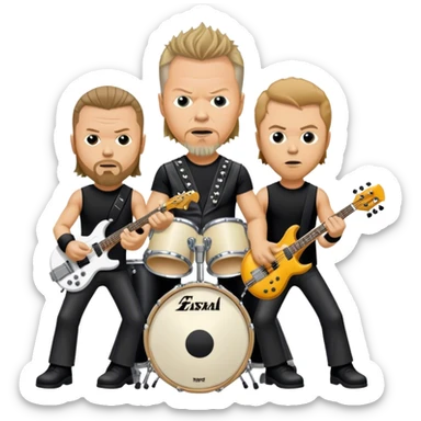 Metallica band/ Photorealistic James Hetfield, Kirk Hammet, Lars Ulrich, Rob Trujilho with instruments on stage sticker