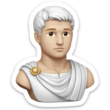 white classical roman bust, hunky,  white stone, no other colours than white sticker