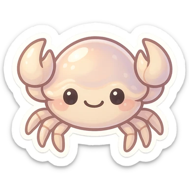chibi-style crab in pearl tones, glossy shell, sweet smile, no background sticker