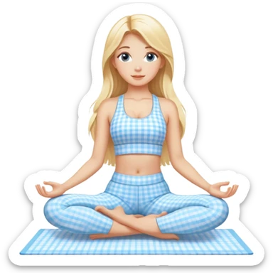 girl with long blonde hair in light blue gingham yoga set sticker