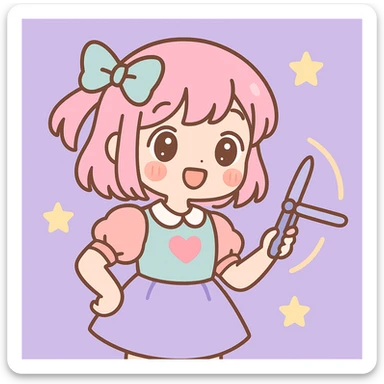 Add a lilac background behind the kawaii anime girl spinning a balisong, keep the kawaii style. sticker