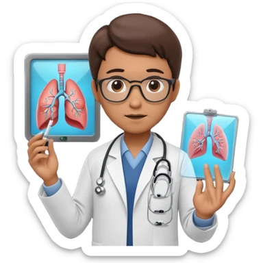 A 3D cartoon doctor examining a lung X-ray on a lightboard, medical room background, Memoji-style realism. sticker