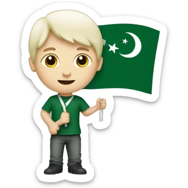 White boy holding Pakistan flag sticker