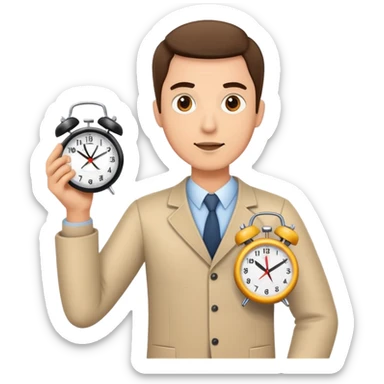 A man holding an alarm clock  sticker