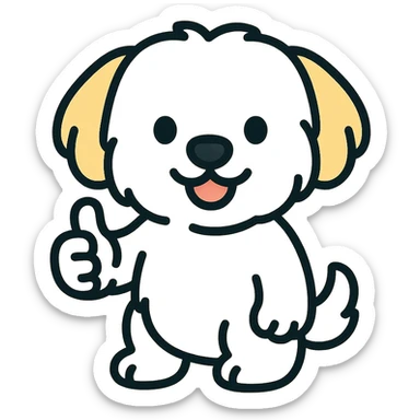 cartoon Maltese puppy giving a thumbs up, vibrant colors, outlined sticker