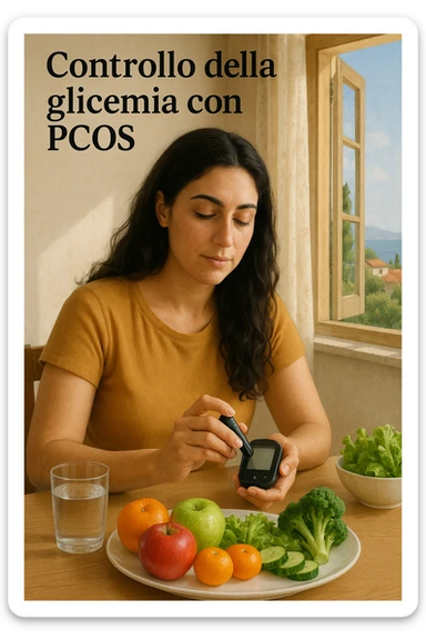 Donna con pcos che regola la sua glicemia immagine realistiche in italiano sticker