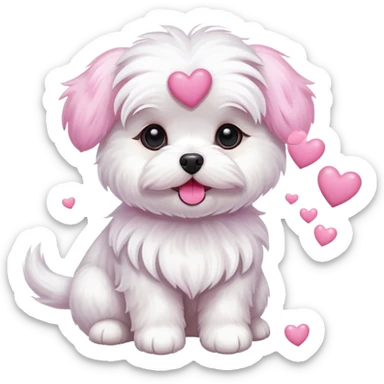 Dog maltese with pink hearts sticker
