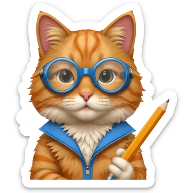 cat with pencil with blue goggles sticker
