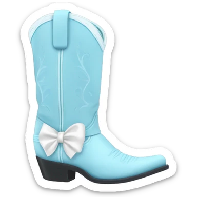Pale Light blue cowboy boots with white bow sticker