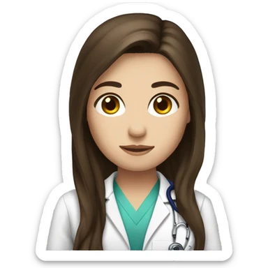 Brunette long hair, doctor, fair skin, black eye color sticker