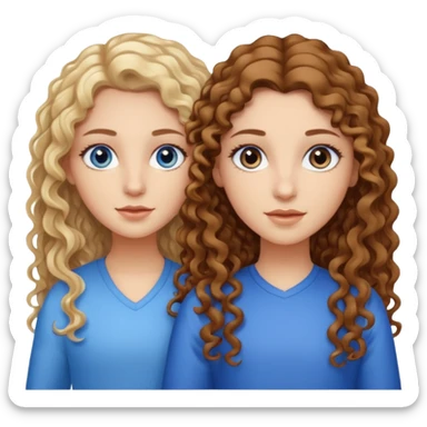sisters, one has brown eyes, long curly brown hair, the other one has straight blond hair and blue eyes sticker