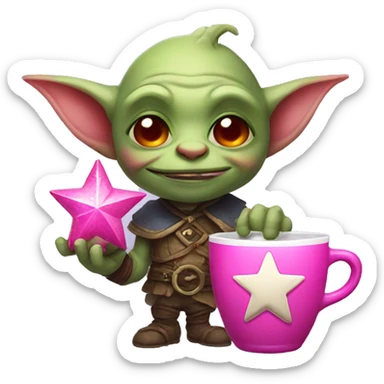 Goblin is holding a star cup with a pink sprite sticker
